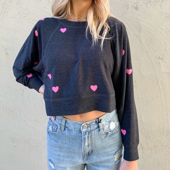 Chaser Pink Heart Cozy Knit Top Cropped Batwing XS - Picture 11 of 12